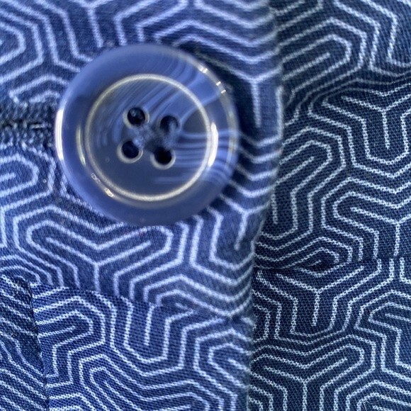 Hilary Radley Geo Print High Waist Blue Cropped Pants Slim Leg Stretch Slit Hem - Picture 5 of 16